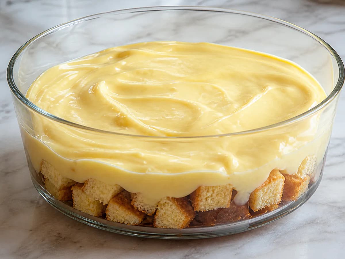Preparação de Trifle de Cereja à Portuguesa durante a confeção