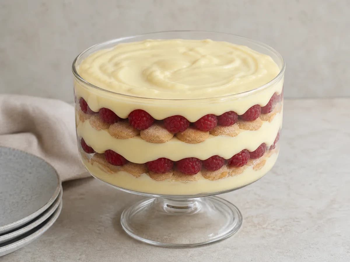 Trifle de Framboesas e Custard de Chocolate Branco