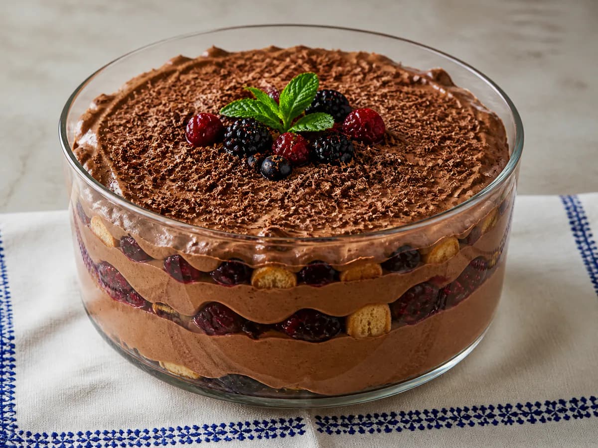 Trifle de Mousse de Chocolate e Frutos Silvestres