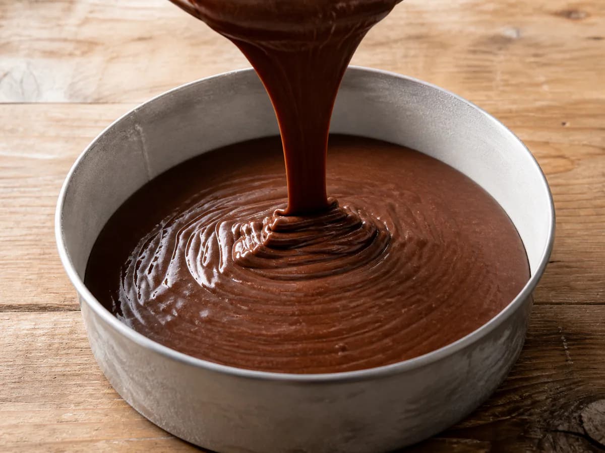 Preparação de Bolo de Chocolate Que Nunca Falha durante a confeção