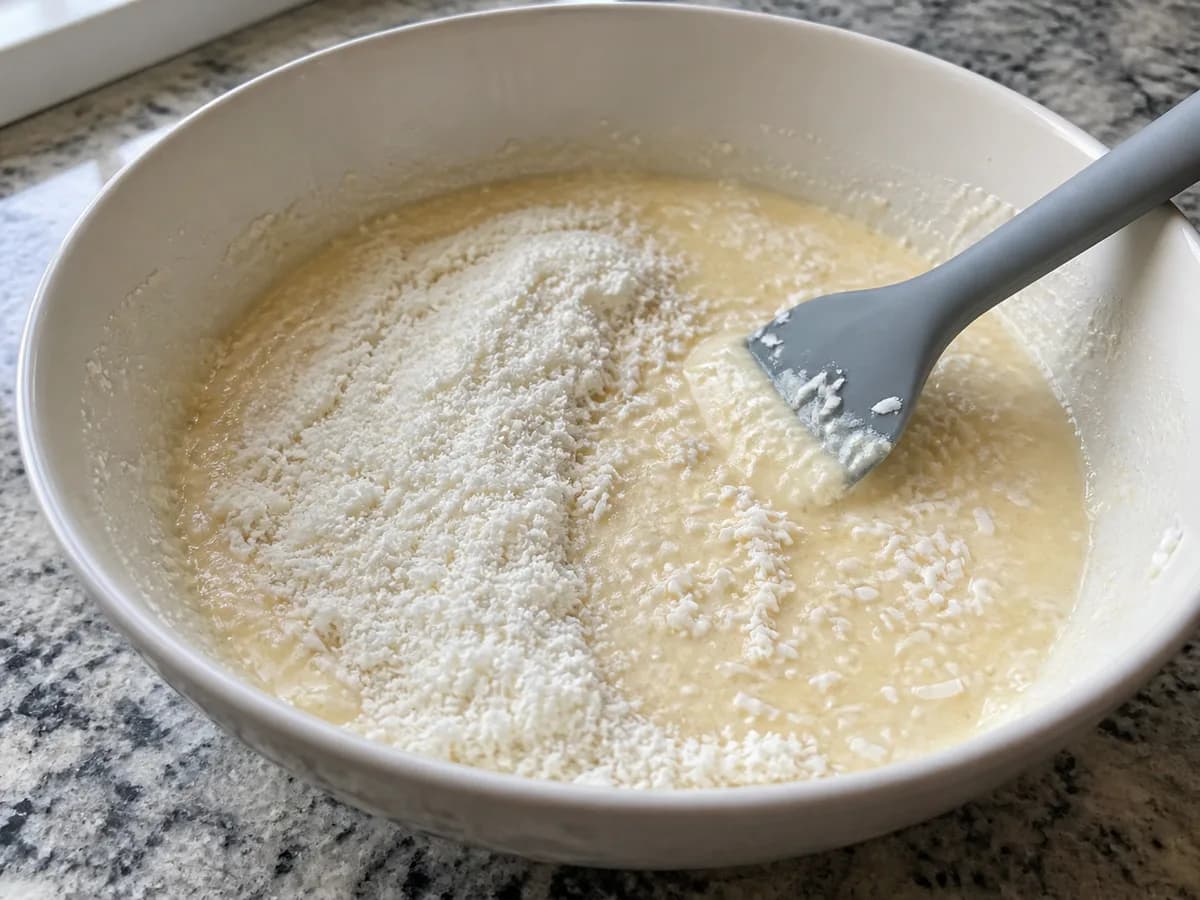 Preparação de Um Simples E Delicioso Bolo de Coco durante a confeção