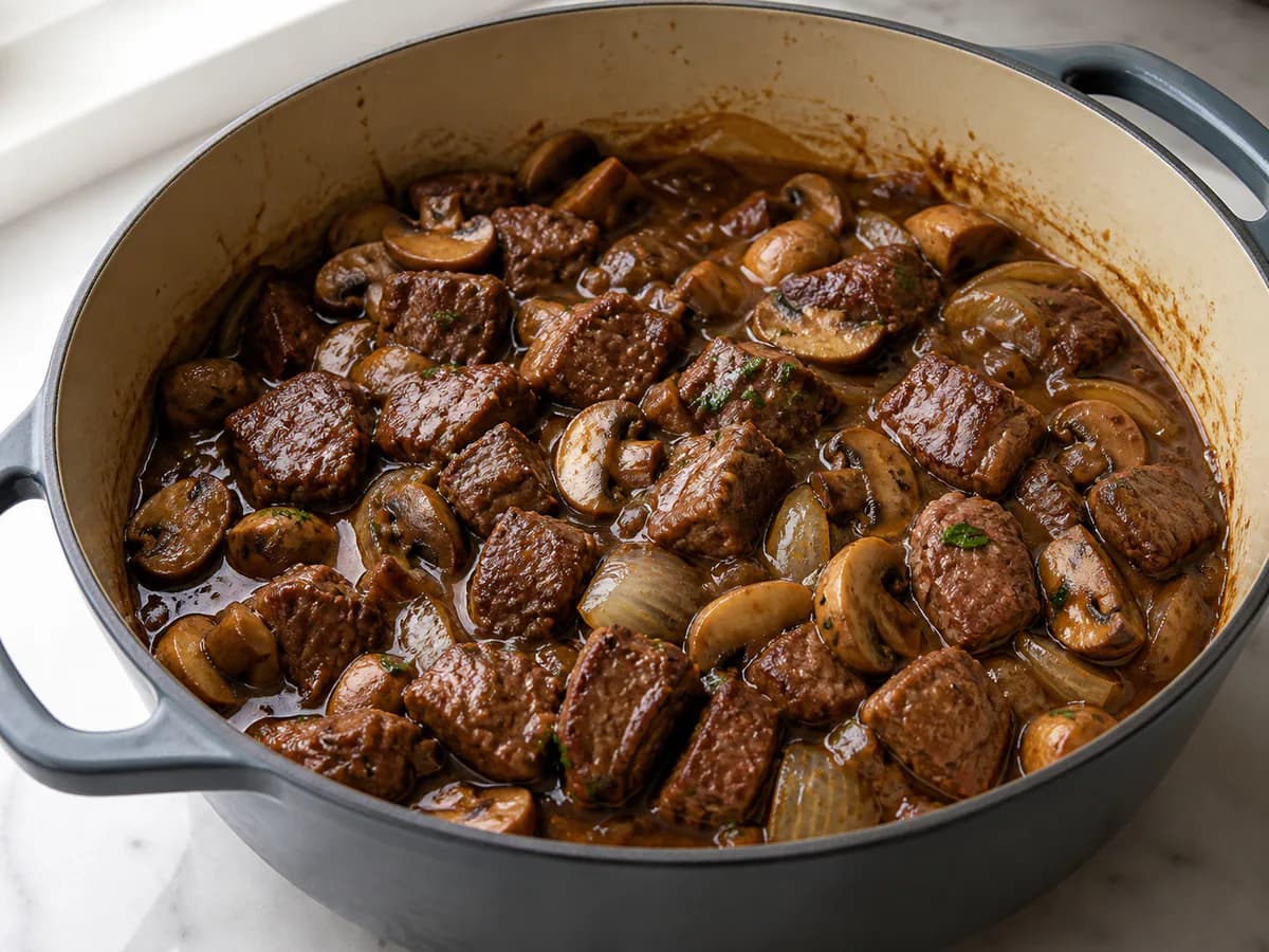 Vitela Estufada com Cerveja e Cogumelos (Receita Rápida)